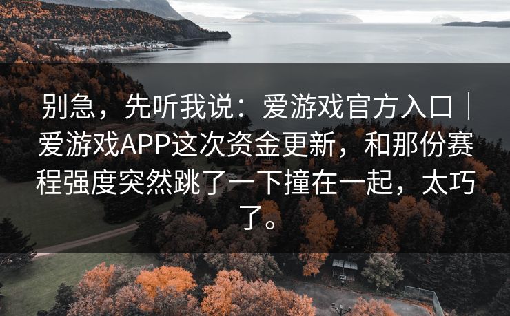 别急，先听我说：爱游戏官方入口｜爱游戏APP这次资金更新，和那份赛程强度突然跳了一下撞在一起，太巧了。