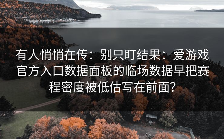 有人悄悄在传：别只盯结果：爱游戏官方入口数据面板的临场数据早把赛程密度被低估写在前面？